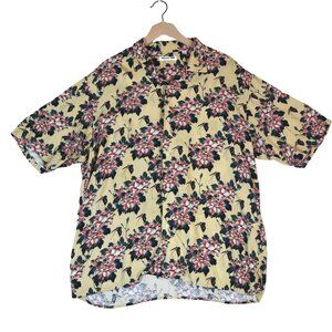 UNIQLO x MFA Boston Yellow Floral Shirt Sz L Short Sleeve Button Front Japanese